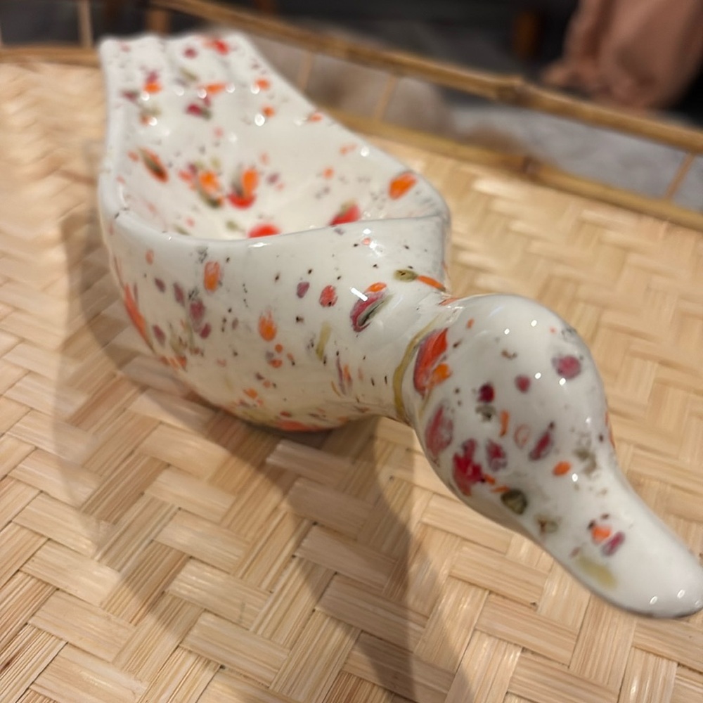 Mid century glazed speckled bird spoonrest​